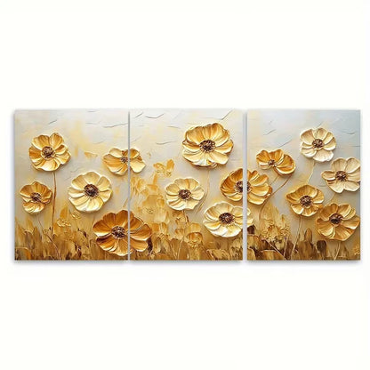 3pcs Golden Daisy Field Artwork Modern Nature Wall Art Set Canvas Framed 40x60cm - High Quality Print 100% Australian Made Wall Canvas Ready to Hang - Bella Home Decor