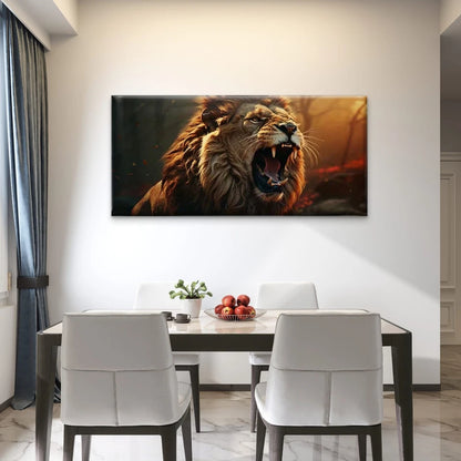 Majestic Lion in Golden Light Wall Art Canvas Office Home Room Framed 120x60cm