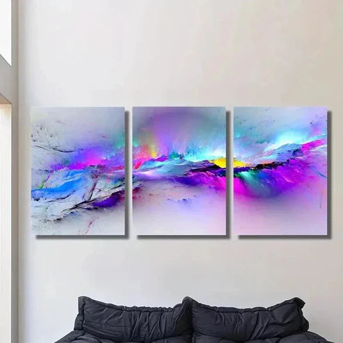 3pcs Abstract Blue & Purple Psychedelic Splashes Wall  Art Set Canvas Unframed - High Quality Print 100% Australian Made Wall Canvas - Bella Home Decor