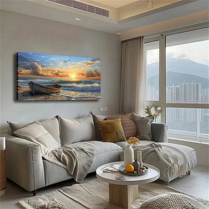 Infectious Seaside Sunset Wall Art canvas office home room framed 120x60cm - Bella Home Decor