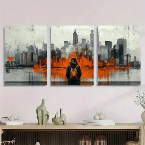 3pcs Vibrant Urban Skyline Design Tones Perfect Wall Art Canvas Unframed - High Quality Print 100% Australian Made Wall Canvas - Bella Home Decor