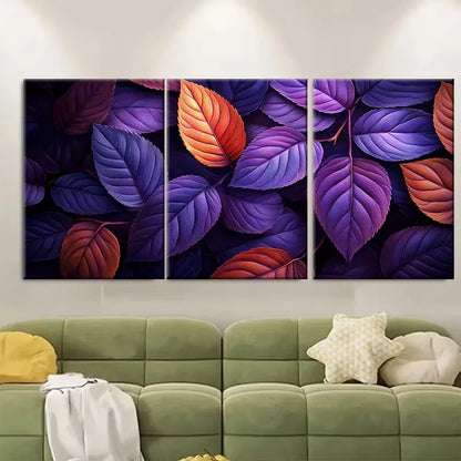 3pcs Purple And Brownish Orange Leaves Wall Art Set Canvas Framed 60x90cm - High Quality Print 100% Australian Made Wall Canvas Ready to Hang