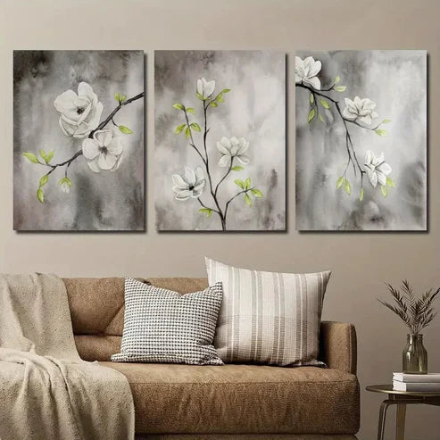 3pcs Dark Preppy Botanical Floral Wall Art Set Canvas Unframed - High Quality Print 100% Australian Made Wall Canvas