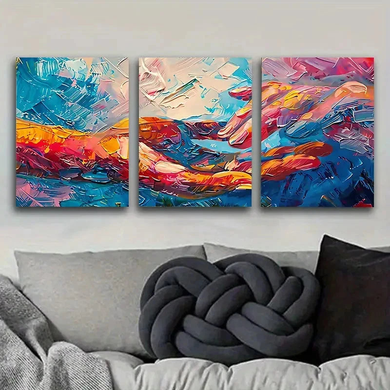 3pcs Color Palette Knife Painting Wall Art Set Canvas Framed 40x60cm - High Quality Print 100% Australian Made Wall Canvas Ready to Hang - Bella Home Decor
