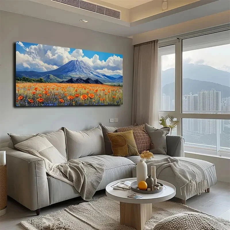 Blooming Orange Flower Field Wall Art Canvas Office Home Room Framed 120x60cm - Bella Home Decor
