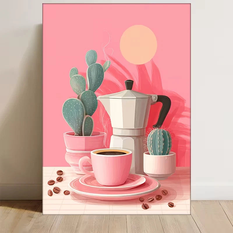 Red & Pink Pastel Kitchen Coffee Club Metal Print Ready to Hang