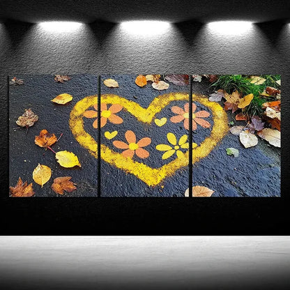 3pcs Love Made of Leaves Painting Metal Print Ready to Hang Art
