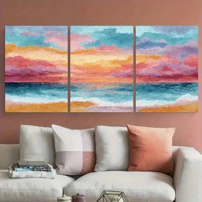 3pcs Pastel Ocean Seascape Orange Wall Art Canvas Unframed - High Quality Print 100% Australian Made Wall Canvas