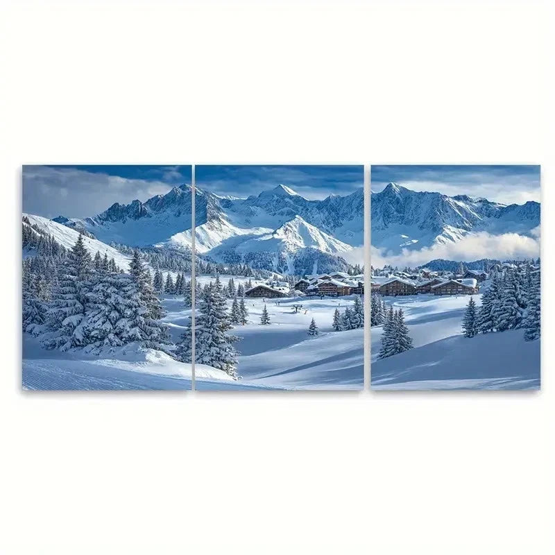 3pcs 1850 Ski Resort Print Luxe Alpine Art WQ   Wall Art Set Canvas Framed 40x60cm - High Quality Print 100% Australian Made Wall Canvas Ready to Hang - Bella Home Decor