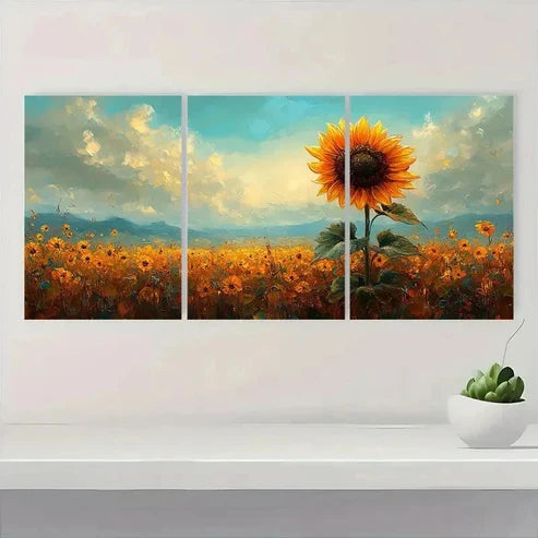 3pcs Vibrant Nature Art Sunflower Wall Art Set Canvas Unframed - High Quality Print 100% Australian Made Wall Canvas