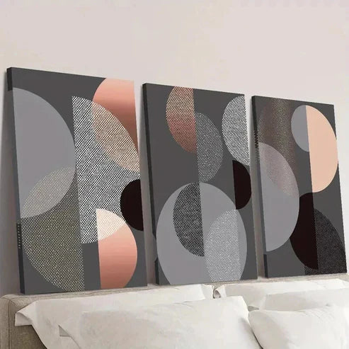 3pcs Classic Pink Black Gray Geometric Shapes Wall Art Canvas Unframed - High Quality Print 100% Australian Made Wall Canvas - Bella Home Decor