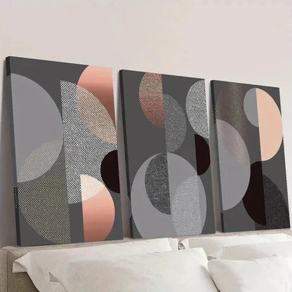 3pcs Classic Pink Black Gray Geometric Shapes Wall Art Canvas Unframed - High Quality Print 100% Australian Made Wall Canvas - Bella Home Decor