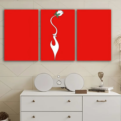 3pcs White Flowers on a Red Background Wall Art Set Canvas Framed 50x70cm - High Quality Print 100% Australian Made Wall Canvas Ready to Hang