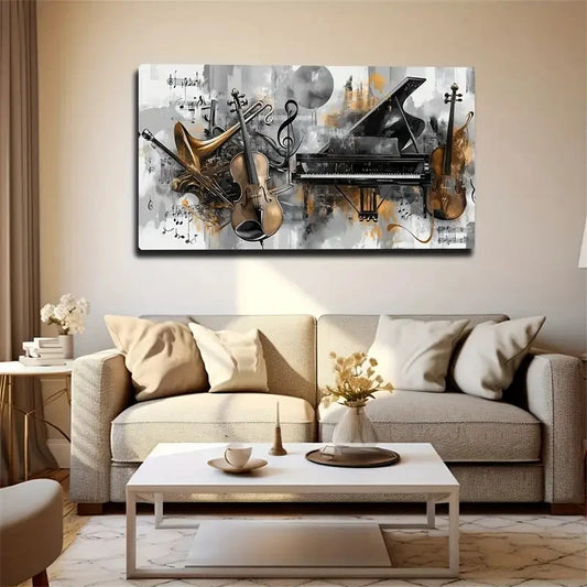 Bohemian Modern Abstract Music Wall Art Canvas Office Home Room Framed 120x60cm