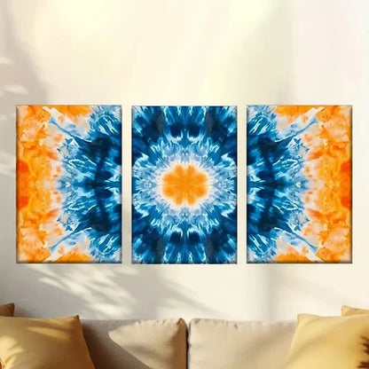 3pcs Blue And Orange Tie-Dye Design Wall Art Canvas Unframed - High Quality Print 100% Australian Made Wall Canvas - Bella Home Decor