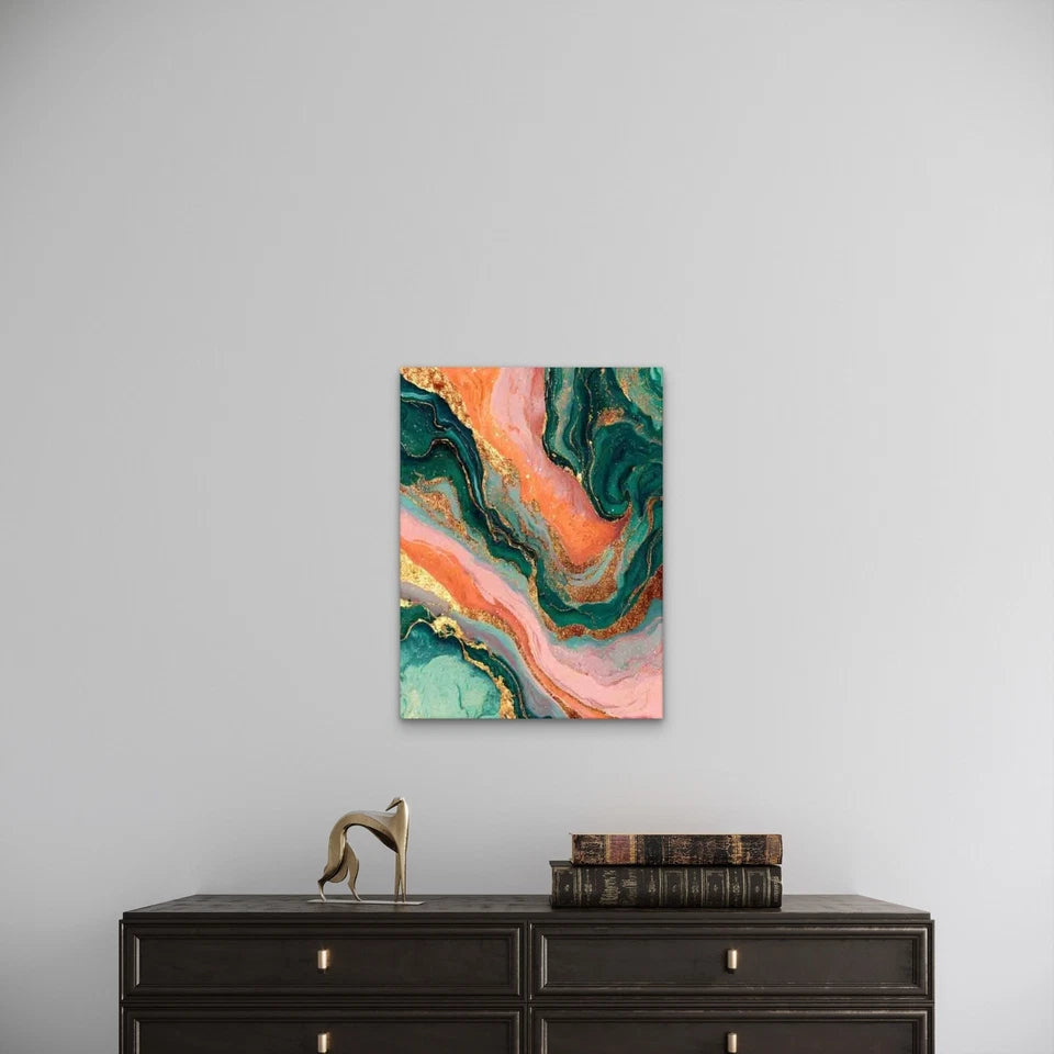 Orange And Green Marble Metal Print Ready to Hang