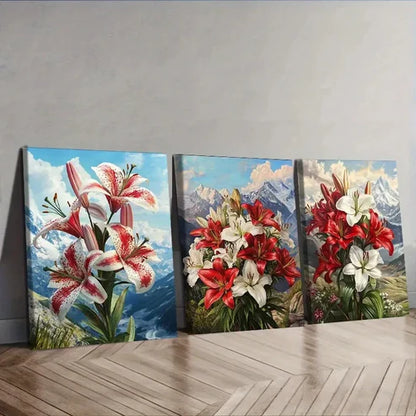 3pcs Red and White Lilies Wall Art Set Canvas Unframed – High Quality Print 100% Australian Made Wall Canvas