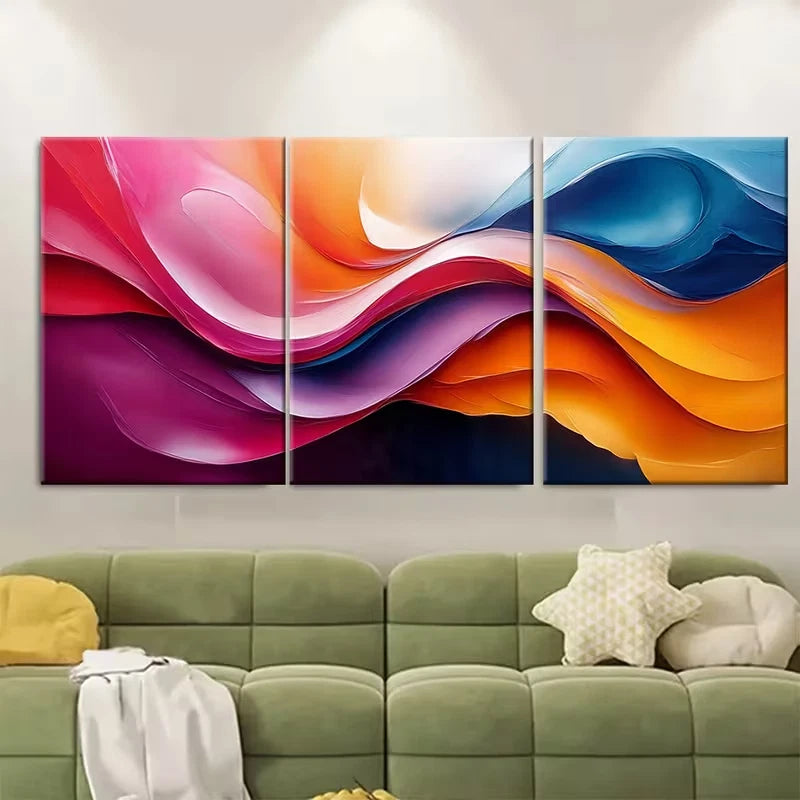 3pcs Vibrant Abstract Multicolor Swirls Metal Print Ready to Hang Art - Bella Home Decor