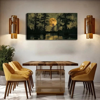Full Moon Illuminating Serene Wall Art Canvas Office Home Room Framed 120x60cm