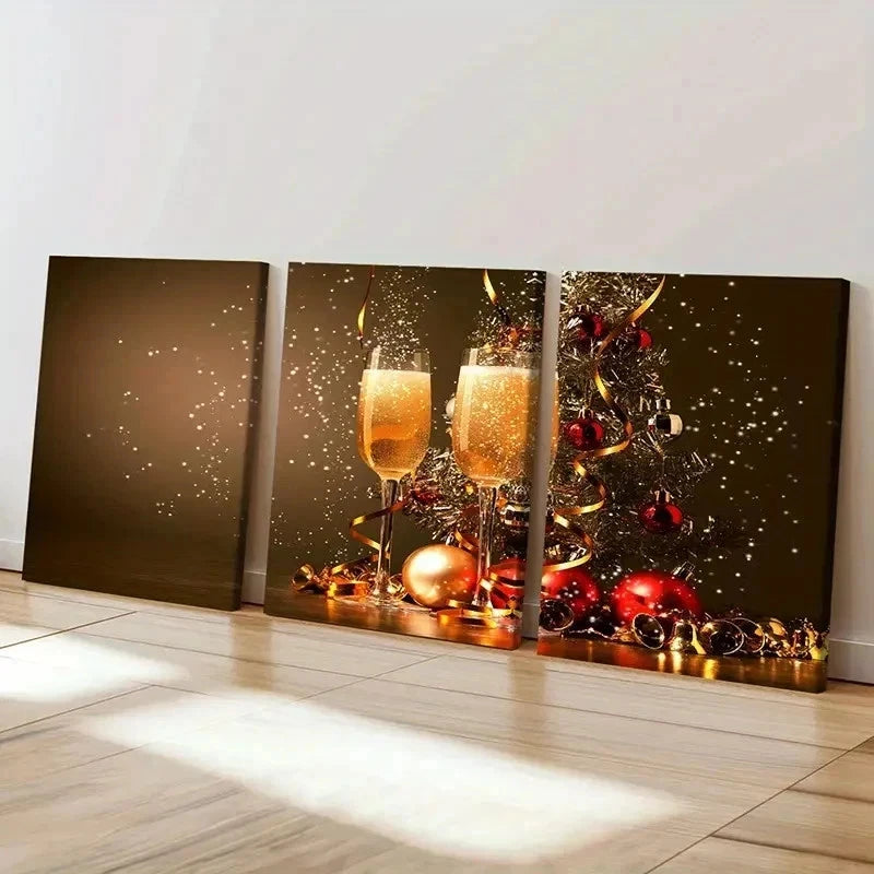 3pcs Champagne At Fashion New Year Party Wall Art Set Canvas Framed 40x60cm - High Quality Print 100% Australian Made Wall Canvas Ready to Hang - Bella Home Decor