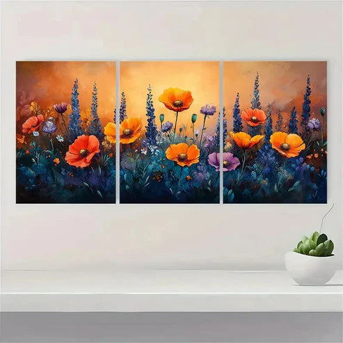 3pcs California Poppy Painting Lupine GJ Wall Art Set Canvas Unframed - High Quality Print 100% Australian Made Wall Canvas - Bella Home Decor