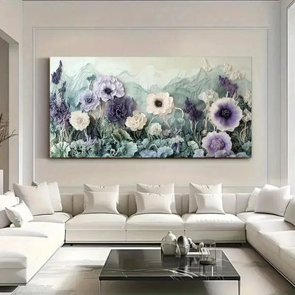 Realistic Purple Pink Floral Wall Art Canvas Office Home Room Framed 120x60cm