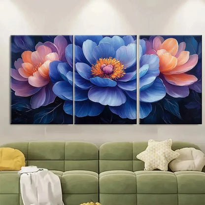 3pcs Blue Violet Peony Floral Abstract Perfect Wall Art Set Canvas Framed 60x90cm - High Quality Print 100% Australian Made Wall Canvas Ready to Hang - Bella Home Decor