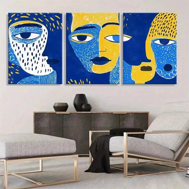 3pcs Abstract Modern Faces Portraits Perfect Wall Art Set Canvas Framed 60x90cm - High Quality Print 100% Australian Made Wall Canvas Ready to Hang