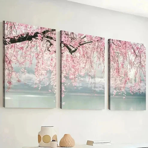 3pcs Pink Willow Landscape Serene Nature Perfect Wall Art Canvas Unframed – High Quality Print 100% Australian Made Wall Canvas