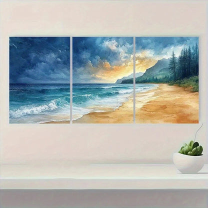 3pcs Vancouver Island Beach Painting Metal Print Ready to Hang Art - Bella Home Decor