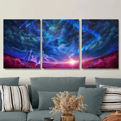 3pcs Starry Night Sky Vibrant Cosmic Scene Wall Art Set Canvas Framed 50x70cm - High Quality Print 100% Australian Made Wall Canvas Ready to Hang
