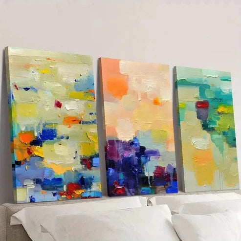 3pcs Abstract Painting with Vibrant Colors Wall Art Canvas Unframed - High Quality Print 100% Australian Made Wall Canvas - Bella Home Decor