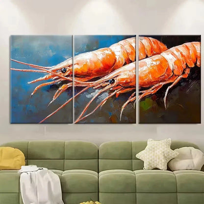 3pcs Shrimp Fine Art Fish Wall Art Set Canvas Framed 50x70cm - High Quality Print 100% Australian Made Wall Canvas Ready to Hang