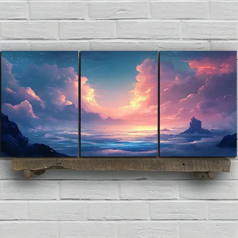 3pcs Featuring Beautiful Designs Under The Code Metal Print Ready to Hang Art - Bella Home Decor