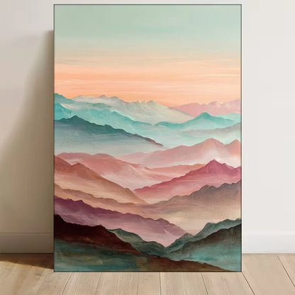 Pastel Mountain Watercolor Painting 60x90cm Metal Print Ready to Hang