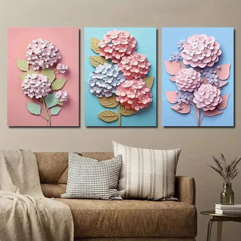 3pcs Hydrangea Flower Botanical Floral Wall Art Set Canvas Unframed - High Quality Print 100% Australian Made Wall Canvas