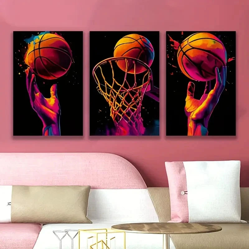 3pcs Basketball Dunking Artwork Wall Art Set Canvas Framed 60x90cm - High Quality Print 100% Australian Made Wall Canvas Ready to Hang - Bella Home Decor