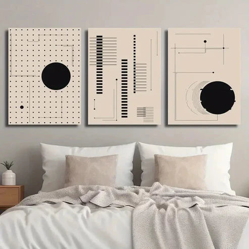 3pcs Black & Beige Geometric Line Wall Art Set Canvas Unframed - High Quality Print 100% Australian Made Wall Canvas - Bella Home Decor