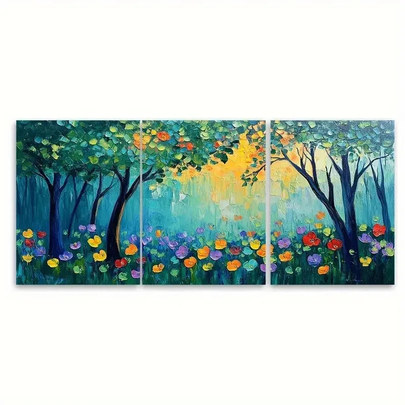 3pcs Colorful Flower and Green Tree EI    Wall Art Set Canvas Framed 50x70cm - High Quality Print 100% Australian Made Wall Canvas Ready to Hang - Bella Home Decor