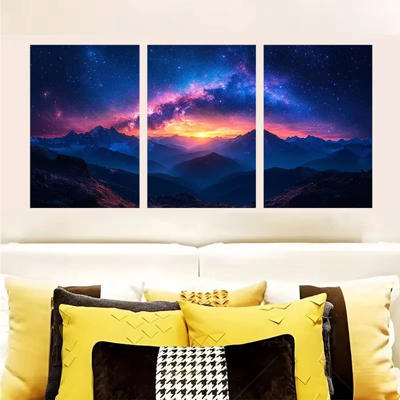 3pcs Starry Sky & Mountain Landscape j  Wall Art Set Canvas Framed 50x70cm - High Quality Print 100% Australian Made Wall Canvas Ready to Hang - Bella Home Decor