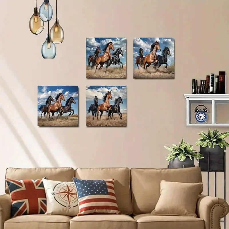 4pcsHorse RacingWall Art Canvas Framed