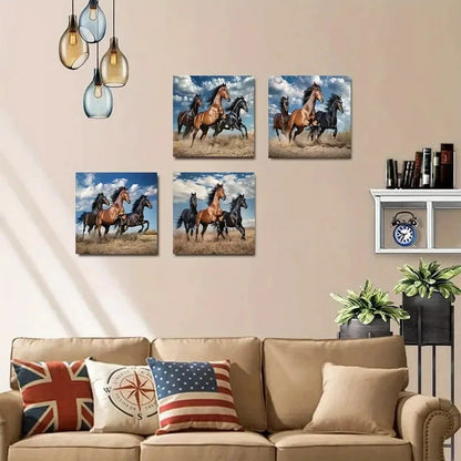 4pcsHorse RacingWall Art Canvas Framed