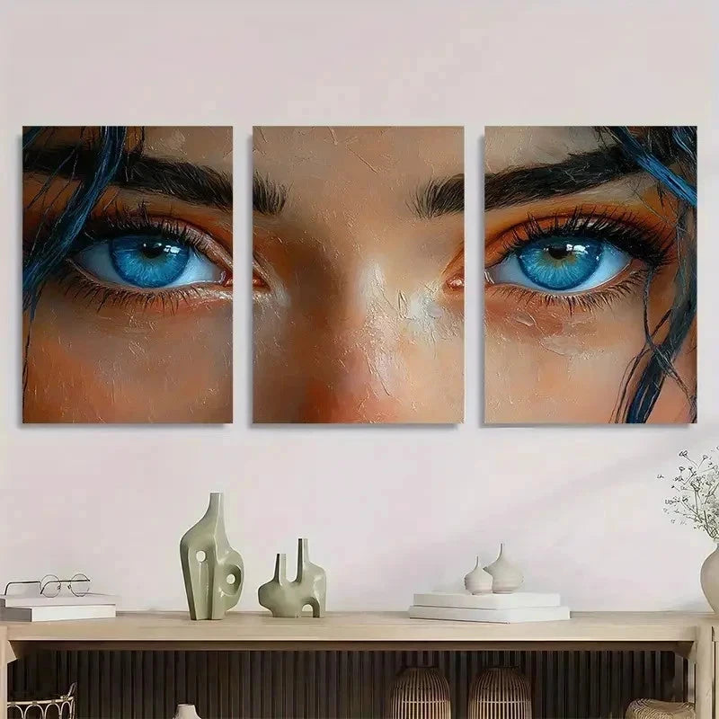 3pcs Abstract Blue-Eyed Girl Face Perfect Wall Art Set Canvas Framed 40x60cm - High Quality Print 100% Australian Made Wall Canvas Ready to Hang - Bella Home Decor