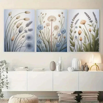 3pcs Soft Blue Beige, White, Green Pastel Tones Wall Art Canvas Unframed - High Quality Print 100% Australian Made Wall Canvas