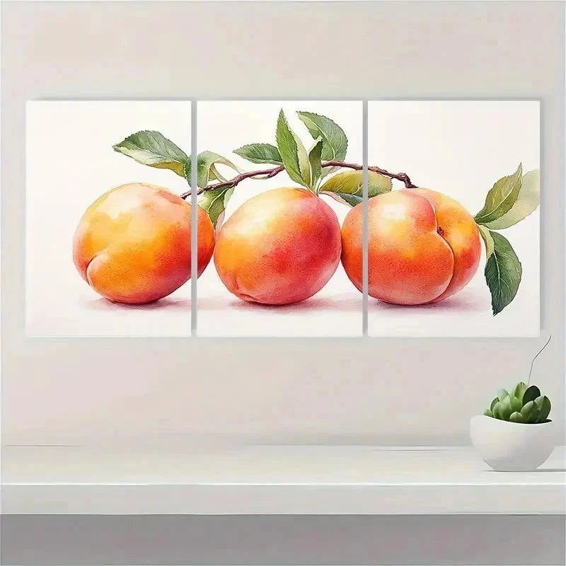 3pcs Peach Painting Fruits Art W  Wall Art Set Canvas Framed 50x70cm - High Quality Print 100% Australian Made Wall Canvas Ready to Hang