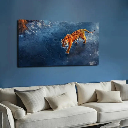 Majestic Tiger Walking On Ice Wall Art Canvas Office Home Room Framed 120x60cm - Bella Home Decor
