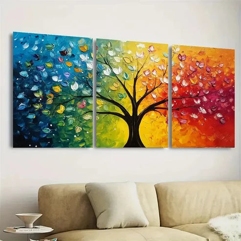 3pcs Vibrant Abstract Tree Panelss Wall Art Set Canvas Unframed - High Quality Print 100% Australian Made Wall Canvas - Bella Home Decor