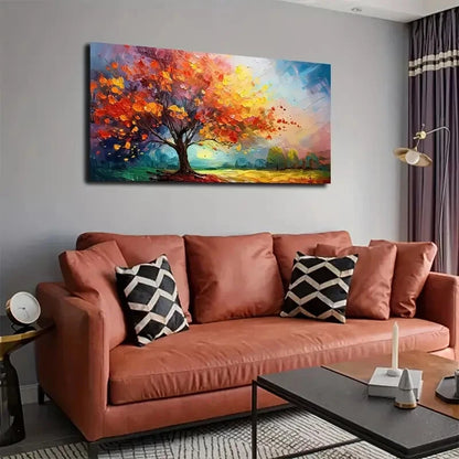 Vibrant Tree Colorful Leaves Wall Art Canvas Office Home Room Framed 120x60cm - Bella Home Decor