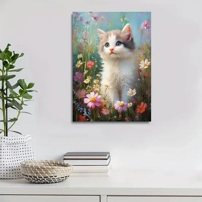 Cute Ragdoll Kitten Among Flowers And Plants Painting 40x60cm Metal Print Ready to Hang