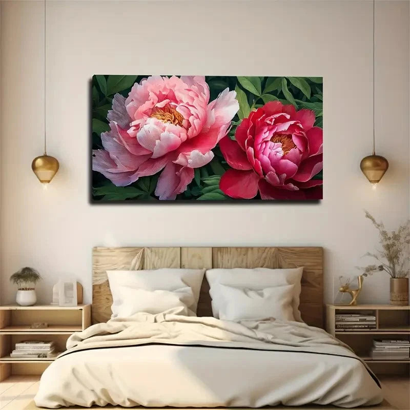 Vibrant Pink Peonies Wall Art Canvas Office Home Room Framed 120x60cm